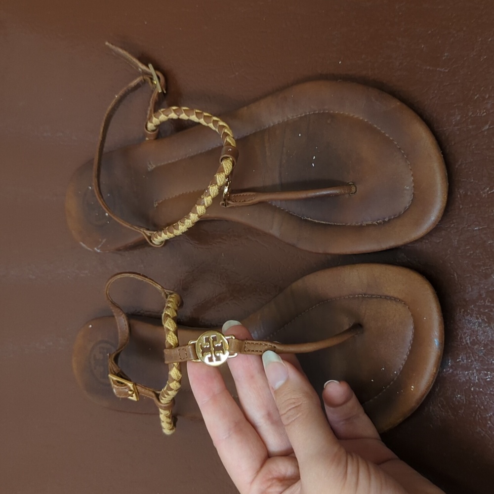 Tory Burch Cream and Brown Sandals with Braided Straps